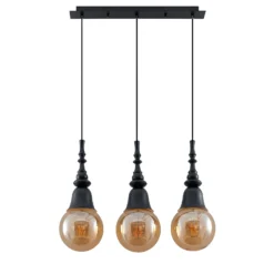Lucande Gesja colgante, 3 luces, largo, negro