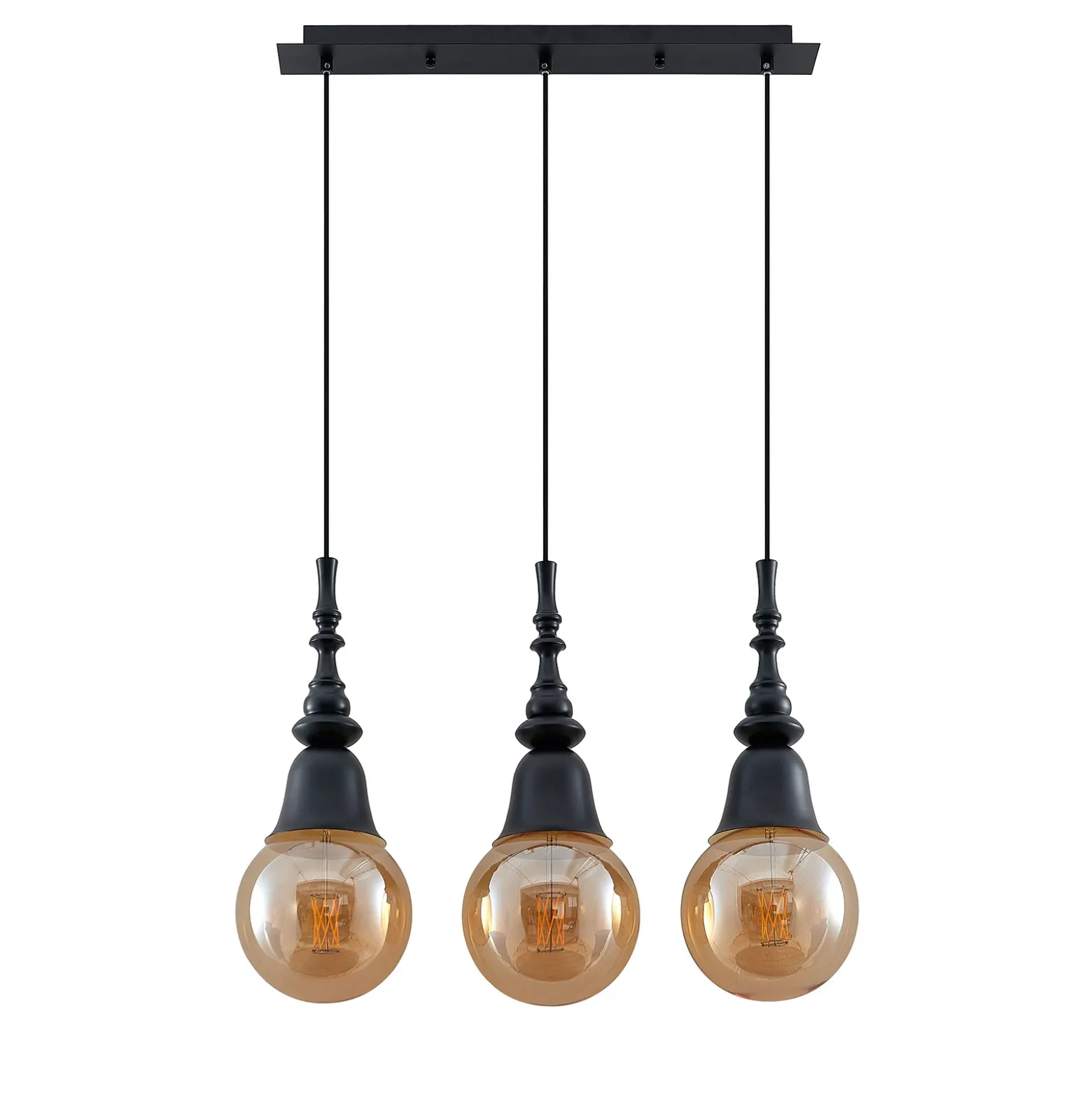 Lucande Gesja colgante, 3 luces, largo, negro