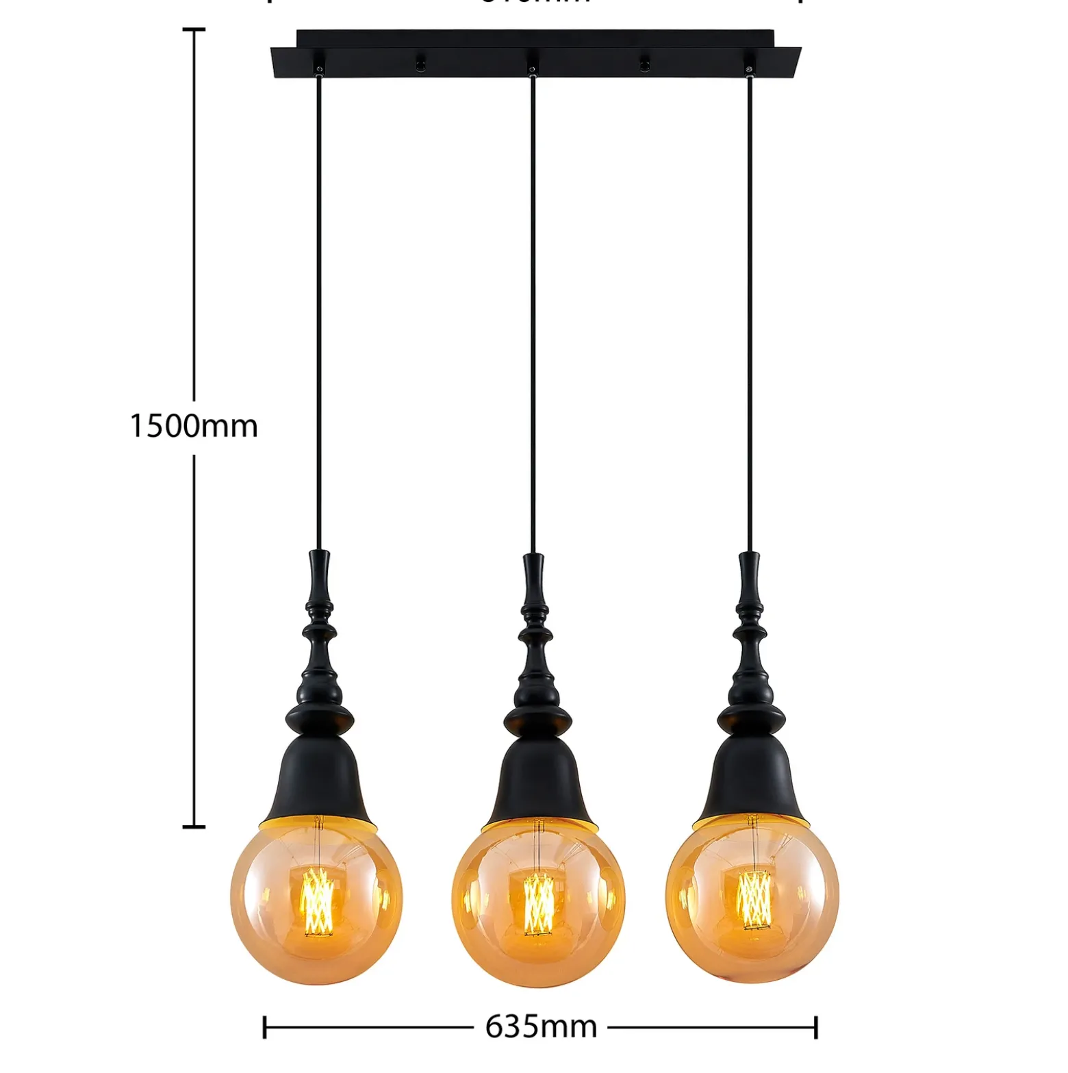 Lucande Gesja colgante, 3 luces, largo, negro