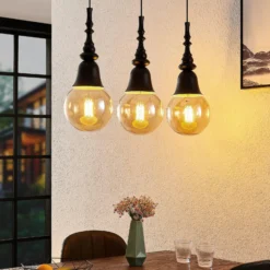 Lucande Gesja colgante, 3 luces, largo, negro