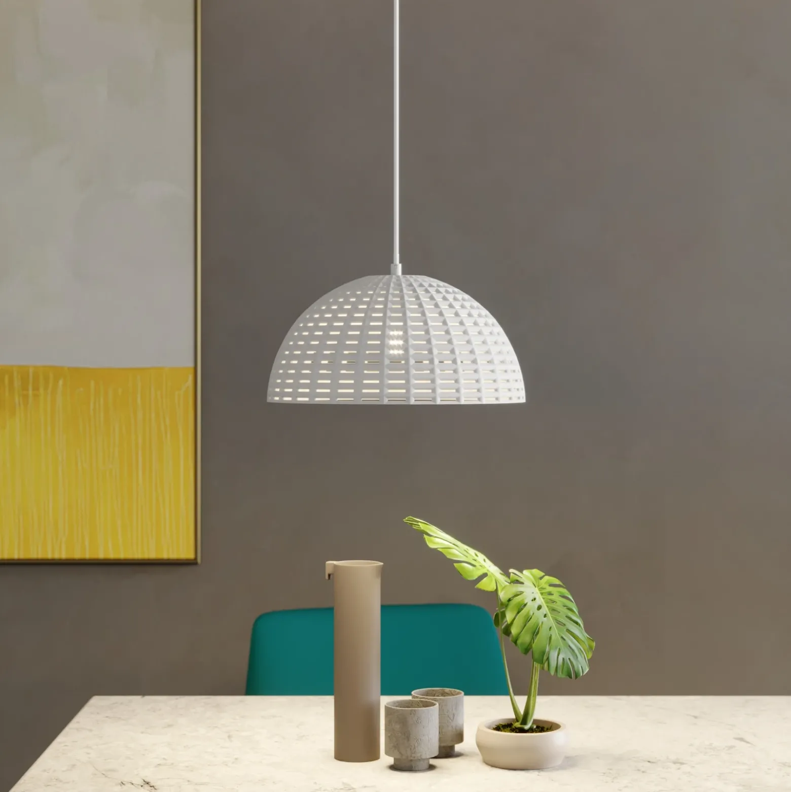 Lucande Herdis lámpara colgante de yeso, Ø 34 cm