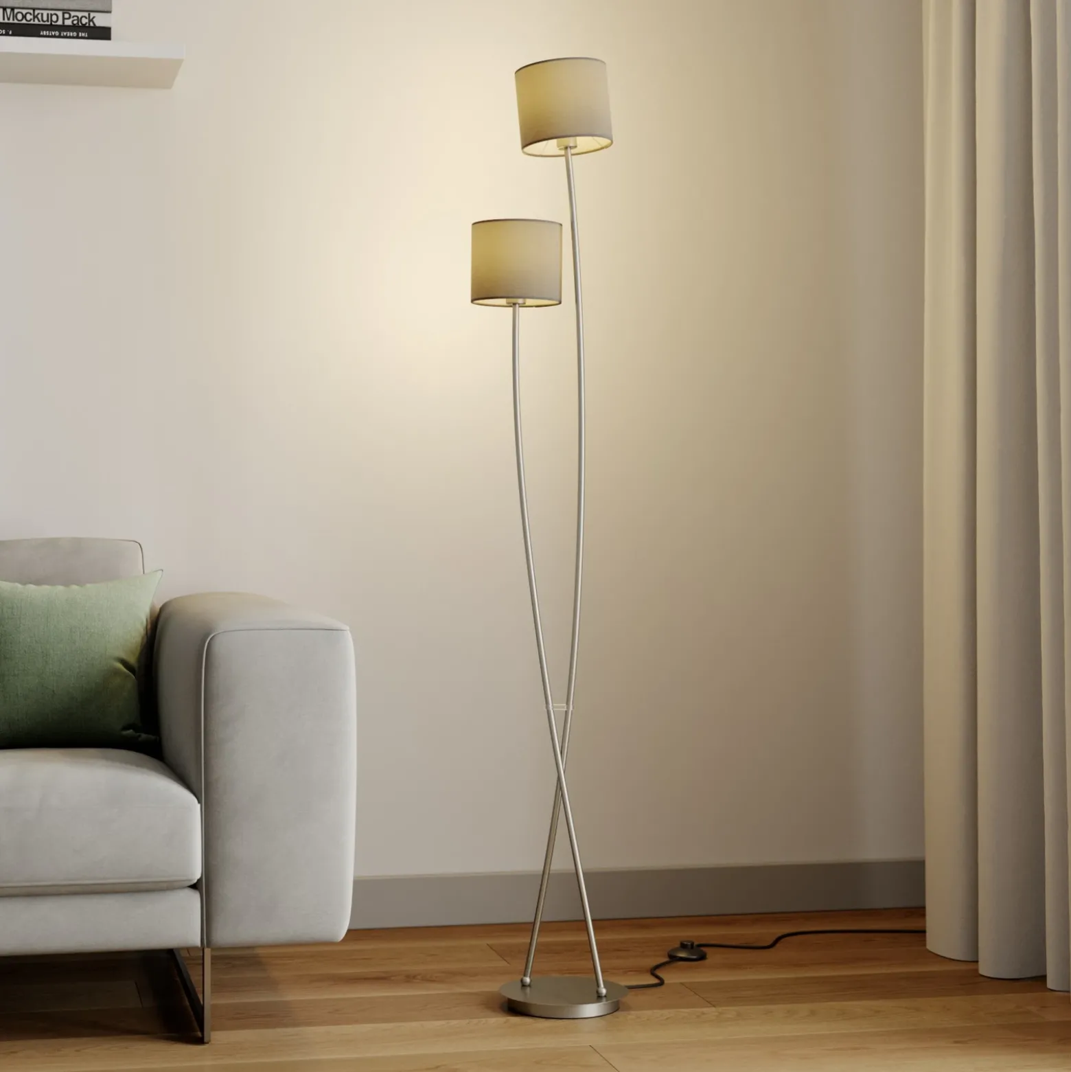 Lucande Juljana lámpara de pie, 2 luces, textil