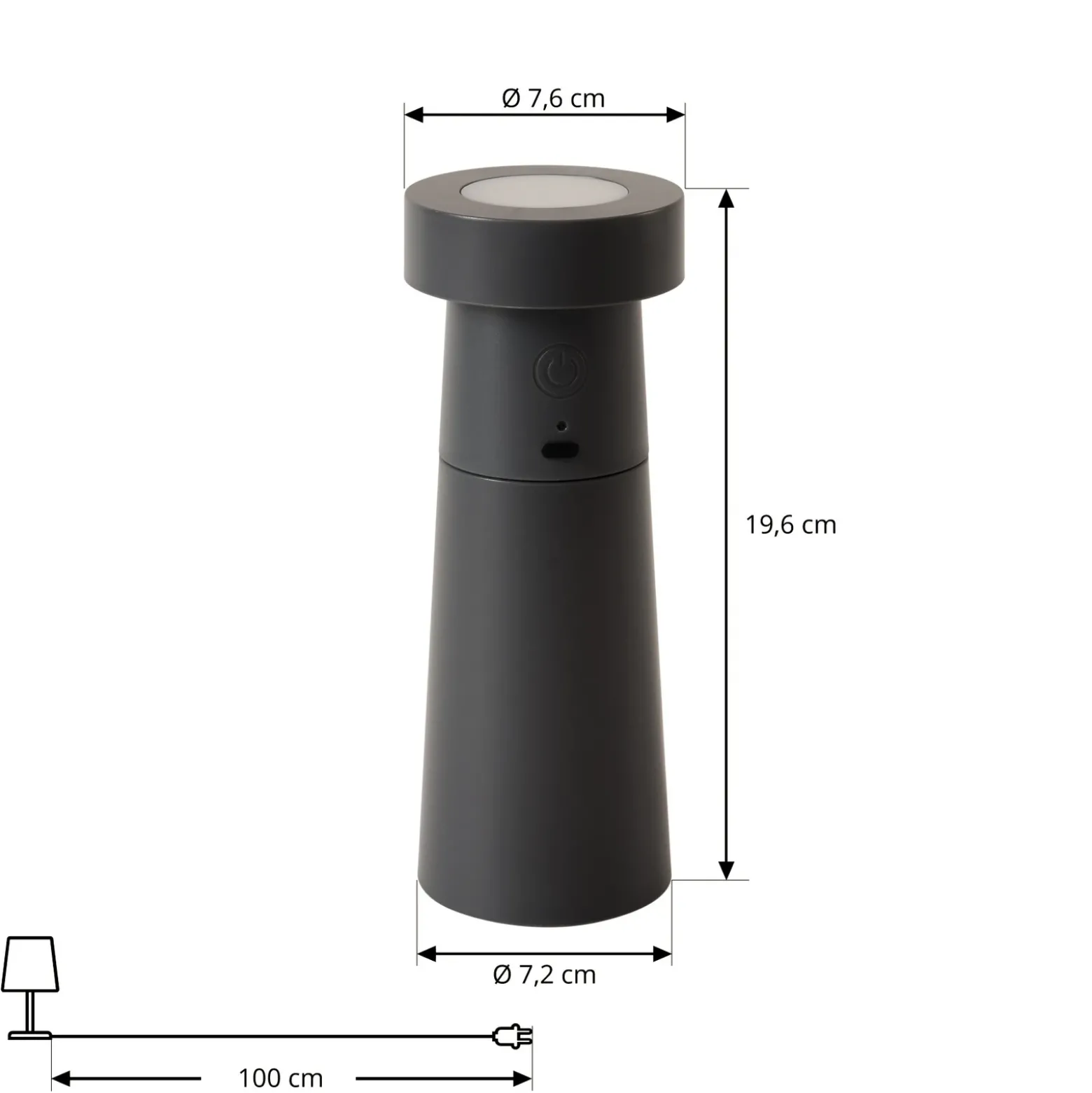 Lucande LED-Pimentero Pepper, gris oscuro, batería, IP44