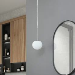 Lucande lámpara colgante Bidolo, color cromo, cristal, Ø 15 cm, IP44