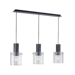 Lucande lámpara colgante Eirian, 90 cm, 3 luces, negro, cristal