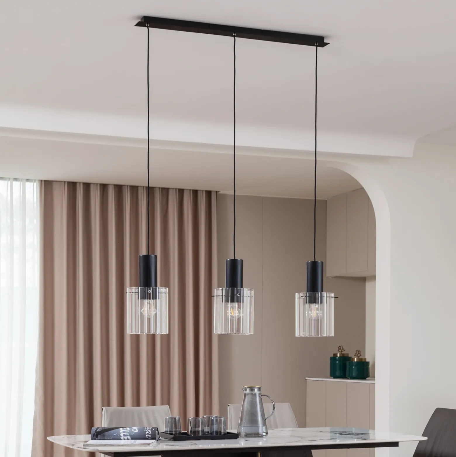 Lucande lámpara colgante Eirian, 90 cm, 3 luces, negro, cristal