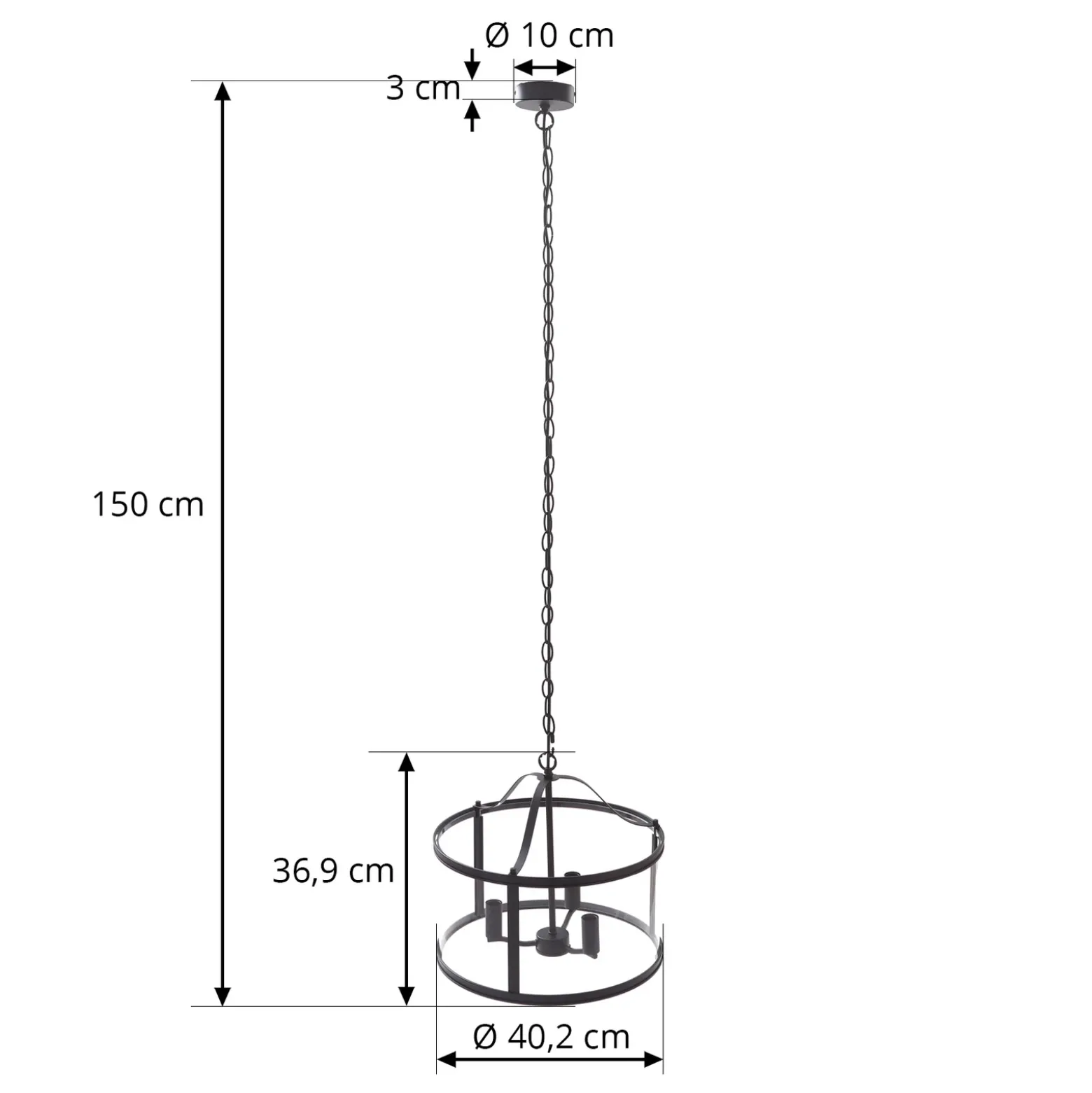 Lucande lámpara colgante Eryk, Ø 40 cm, negra, cristal, 3 luces