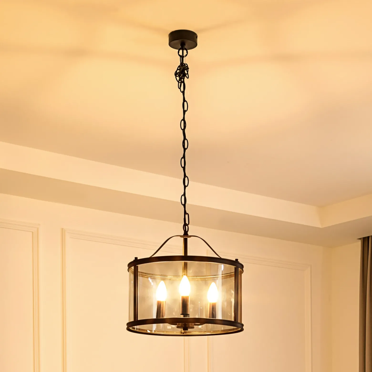 Lucande lámpara colgante Eryk, Ø 40 cm, negra, cristal, 3 luces