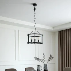 Lucande lámpara colgante Eryk, Ø 40 cm, negra, cristal, 3 luces