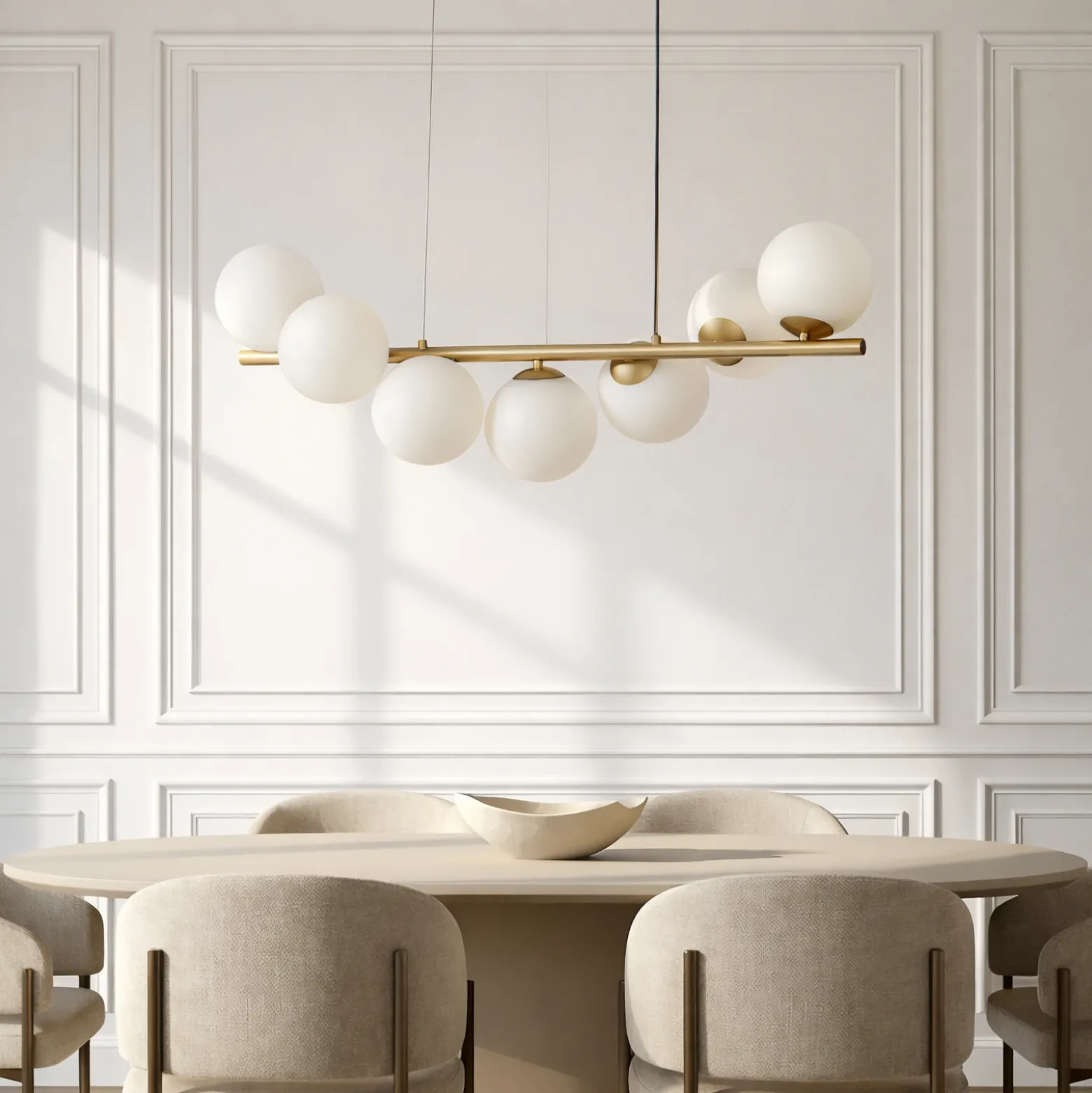 Lucande lámpara colgante Isandro, 95 cm, oro, blanco, 7 luces, G9