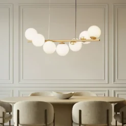 Lucande lámpara colgante Isandro, 95 cm, oro, blanco, 7 luces, G9