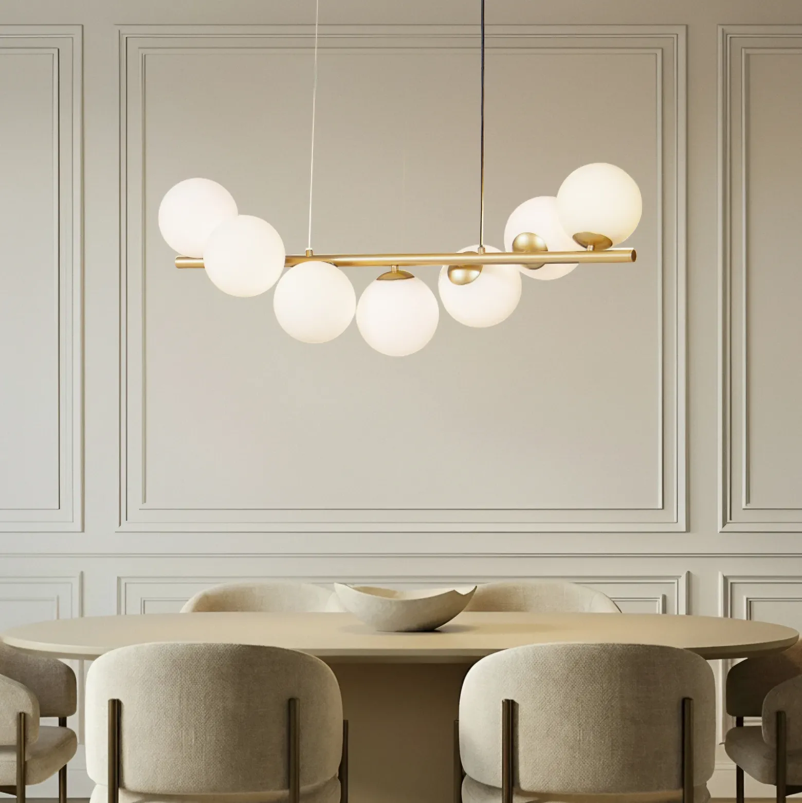 Lucande lámpara colgante Isandro, 95 cm, oro, blanco, 7 luces, G9