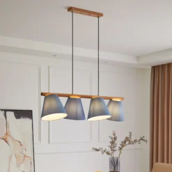 Lucande lámpara colgante Jinda, azul, madera, tela, 120 cm, E27