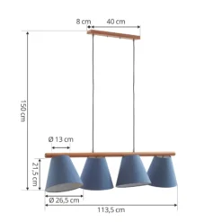 Lucande lámpara colgante Jinda, azul, madera, tela, 120 cm, E27