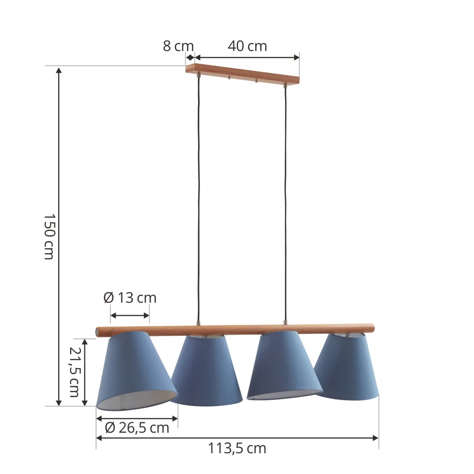 Lucande lámpara colgante Jinda, azul, madera, tela, 120 cm, E27