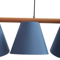 Lucande lámpara colgante Jinda, azul, madera, tela, 120 cm, E27