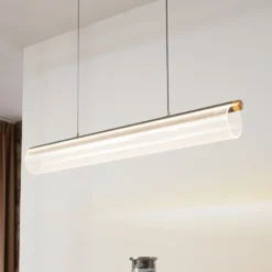 Lucande Lámpara colgante LED Alania, transparente, metal, 86,5 cm