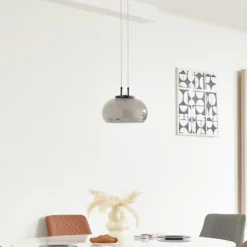 Lucande Lámpara colgante LED Dain, 1 luz, gris humo, cristal