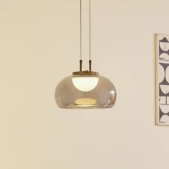 Lucande Lámpara colgante LED Dain, 1 luz, gris humo, cristal