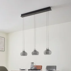 Lucande Lámpara colgante LED Dain, 3 luces, gris humo, cristal
