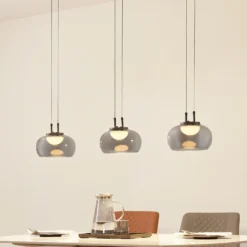 Lucande Lámpara colgante LED Dain, 3 luces, gris humo, cristal