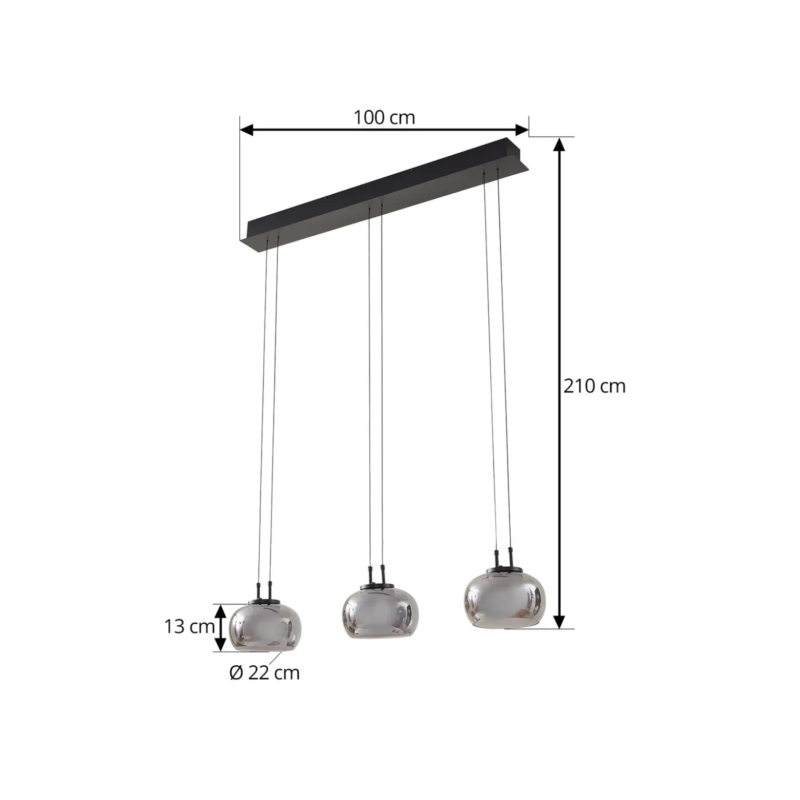 Lucande Lámpara colgante LED Dain, 3 luces, gris humo, cristal