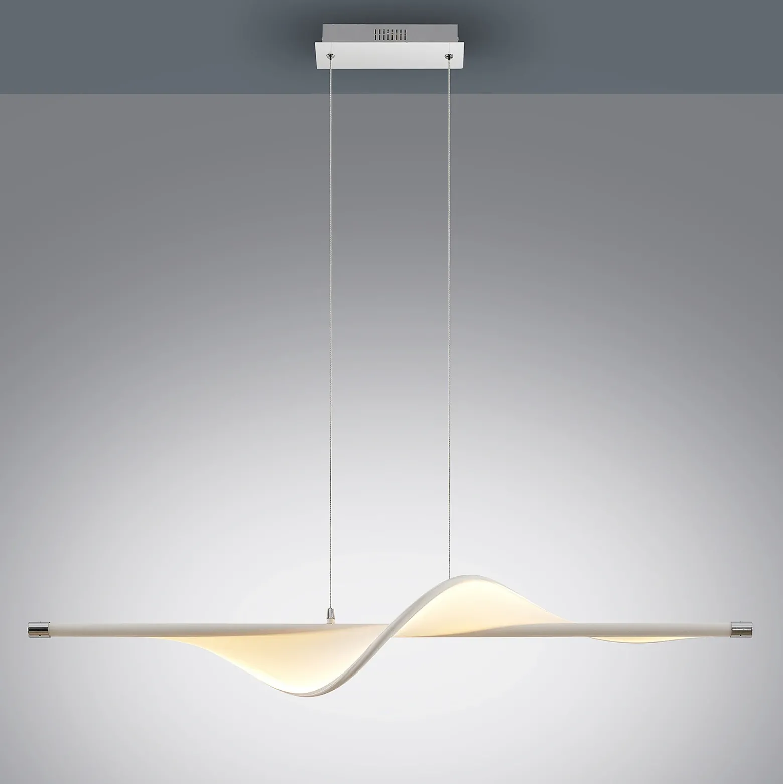 Lucande Lámpara colgante LED Edano, 122 cm, blanca, textil, atenuable