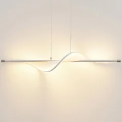 Lucande Lámpara colgante LED Edano, 122 cm, blanca, textil, atenuable