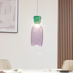 Lucande Lámpara colgante LED Fay, púrpura/verde oscuro, cristal, Ø 15 cm
