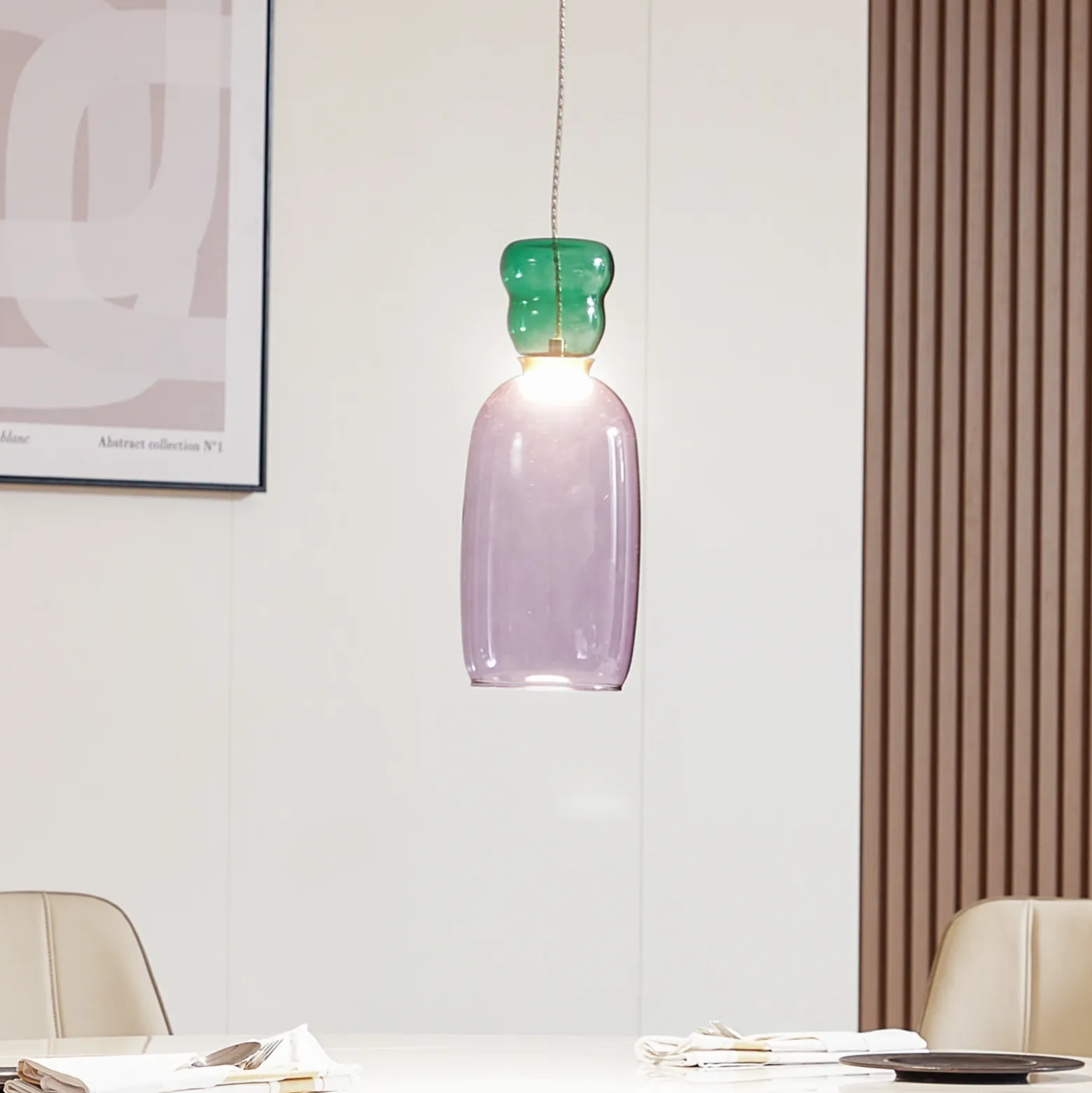 Lucande Lámpara colgante LED Fay, púrpura/verde oscuro, cristal, Ø 15 cm