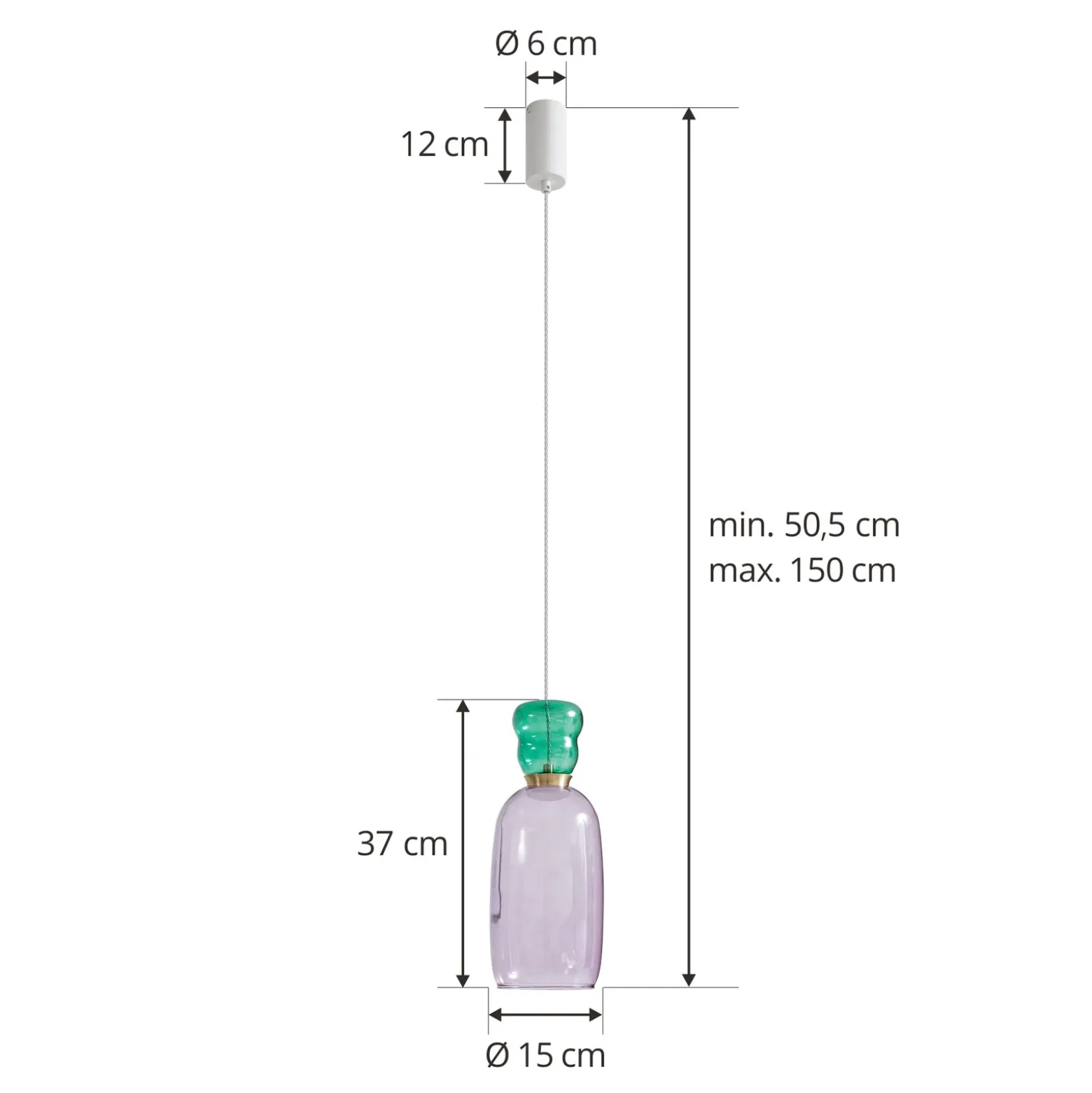 Lucande Lámpara colgante LED Fay, púrpura/verde oscuro, cristal, Ø 15 cm