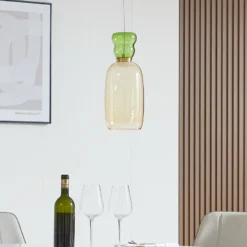 Lucande Lámpara colgante LED Fay, amarillo/verde claro, cristal, Ø 15 cm