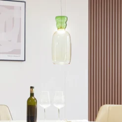 Lucande Lámpara colgante LED Fay, amarillo/verde claro, cristal, Ø 15 cm