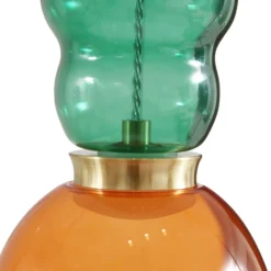 Lucande Lámpara colgante LED Fay, naranja/verde oscuro, cristal, Ø 15 cm