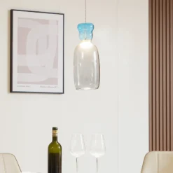Lucande Lámpara colgante LED Fay, gris claro/azul claro, cristal, Ø 15 cm