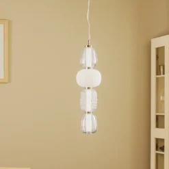Lucande Lámpara colgante LED Fedra, cristal, gris/blanco, Ø 17 cm