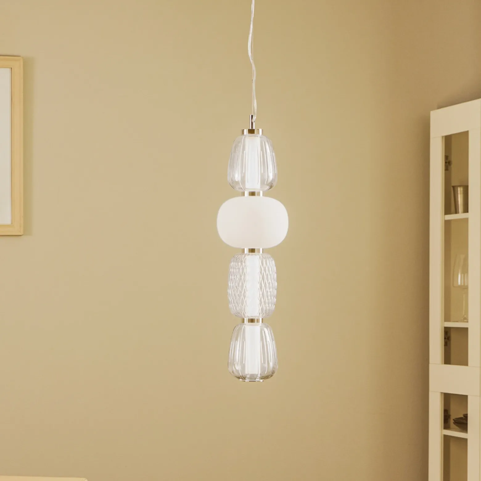 Lucande Lámpara colgante LED Fedra, cristal, gris/blanco, Ø 17 cm
