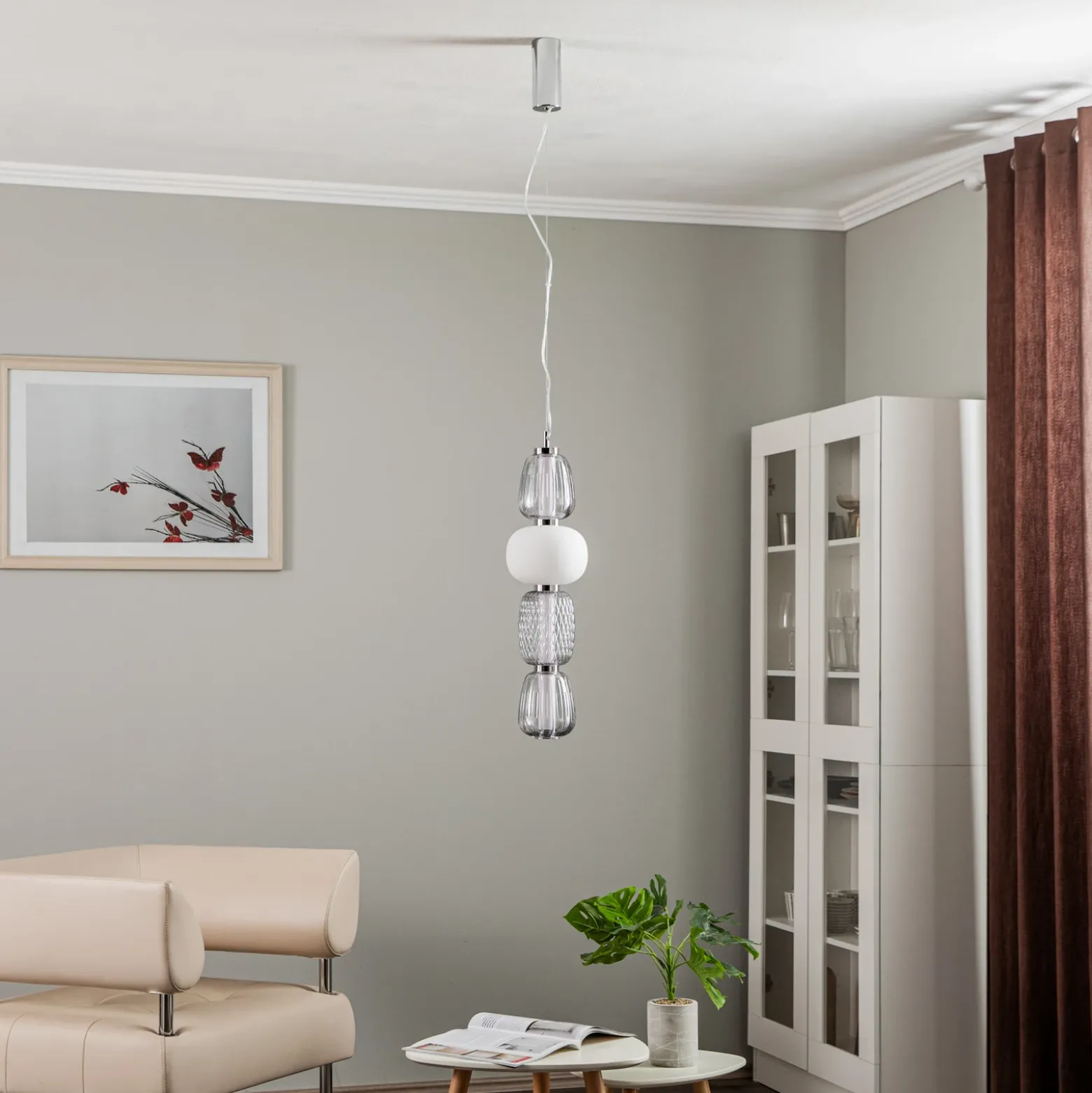 Lucande Lámpara colgante LED Fedra, cristal, gris/blanco, Ø 17 cm