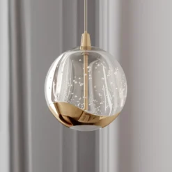 Lucande Lámpara colgante LED Hayley, Ø 9 cm, color dorado, cristal