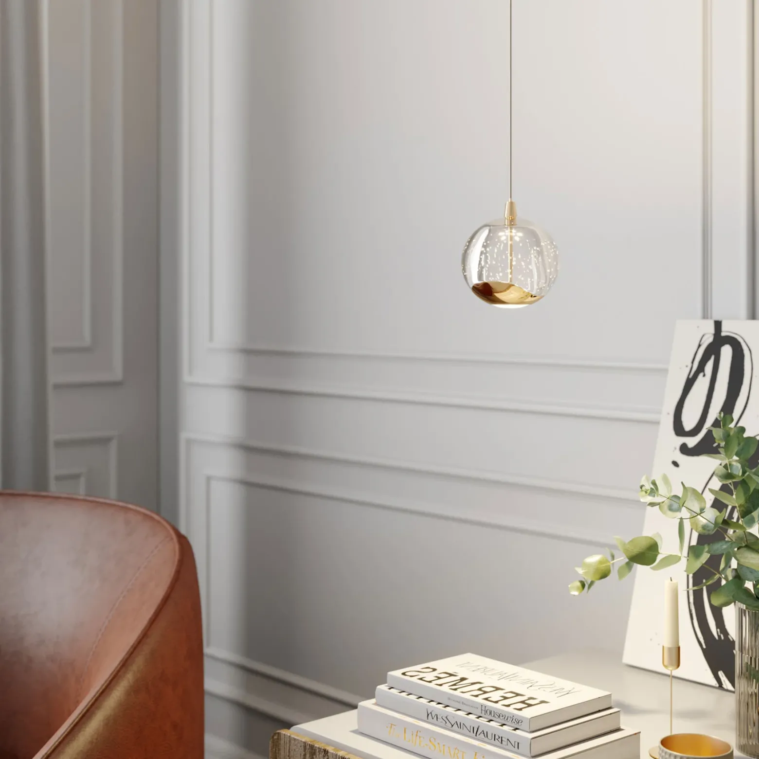 Lucande Lámpara colgante LED Hayley, Ø 9 cm, color dorado, cristal