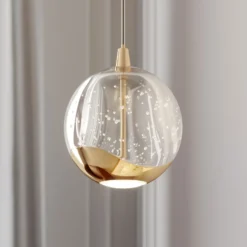 Lucande Lámpara colgante LED Hayley, Ø 9 cm, color dorado, cristal