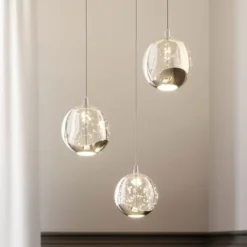 Lucande Lámpara colgante LED Hayley, Ø 25 cm, 3 luces, cromo, cristal