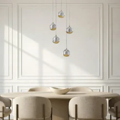 Lucande lámpara colgante LED Hayley, Ø 30 cm, 5 luces, dorado, cristal