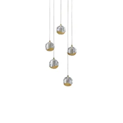 Lucande lámpara colgante LED Hayley, Ø 30 cm, 5 luces, dorado, cristal