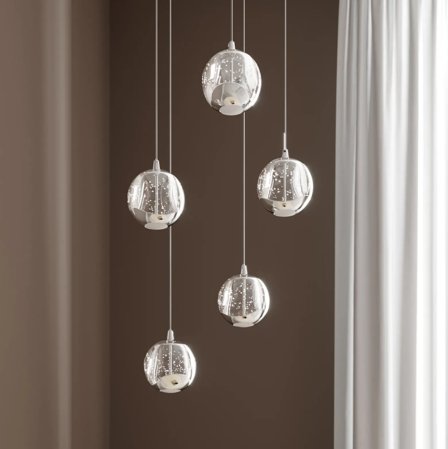 Lucande lámpara colgante LED Hayley, Ø 30 cm, 5 luces, cromo, cristal