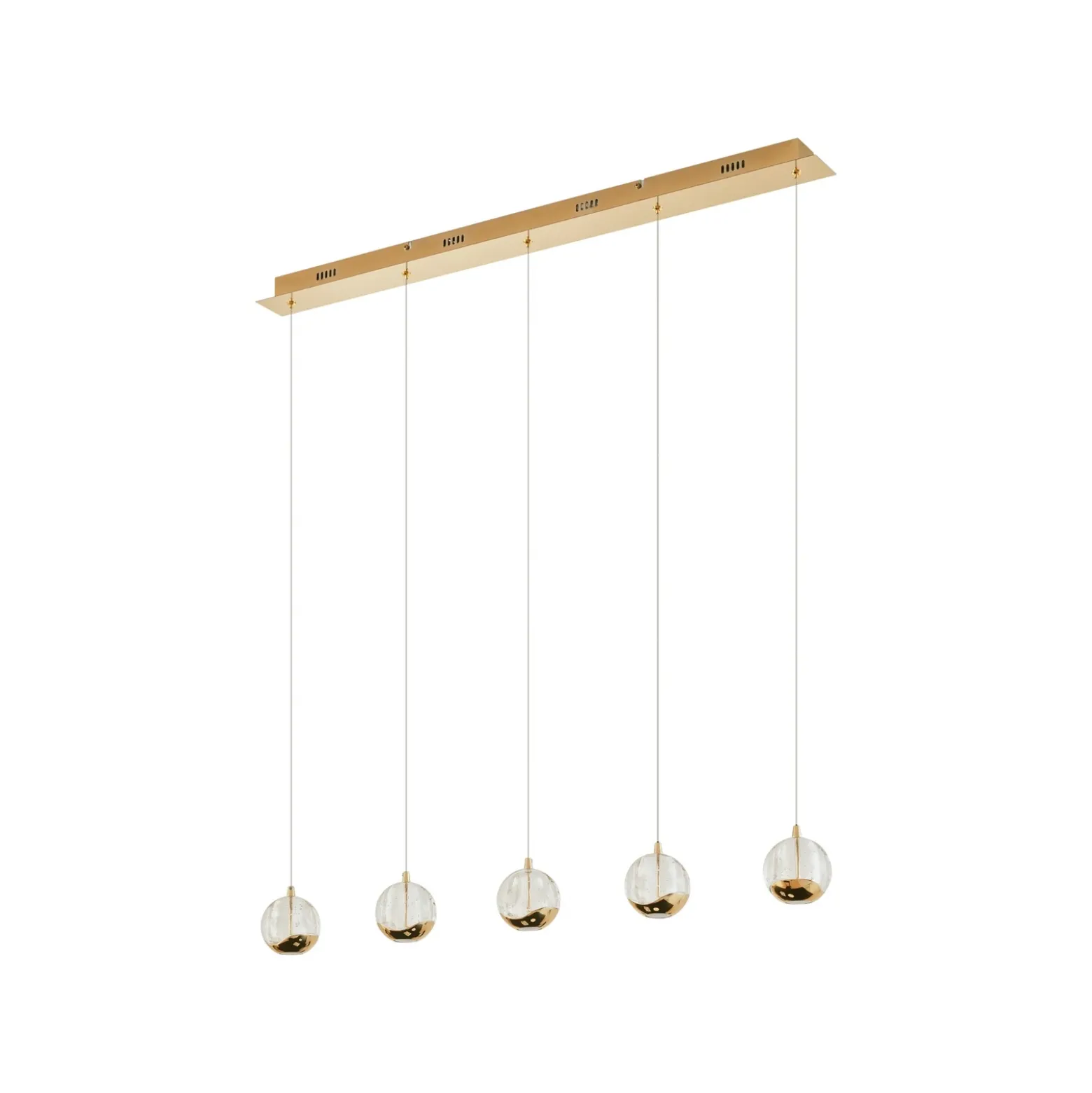 Lucande lámpara colgante LED Hayley, 96 cm, 5 luces, dorado, cristal