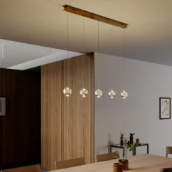 Lucande lámpara colgante LED Hayley, 96 cm, 5 luces, dorado, cristal