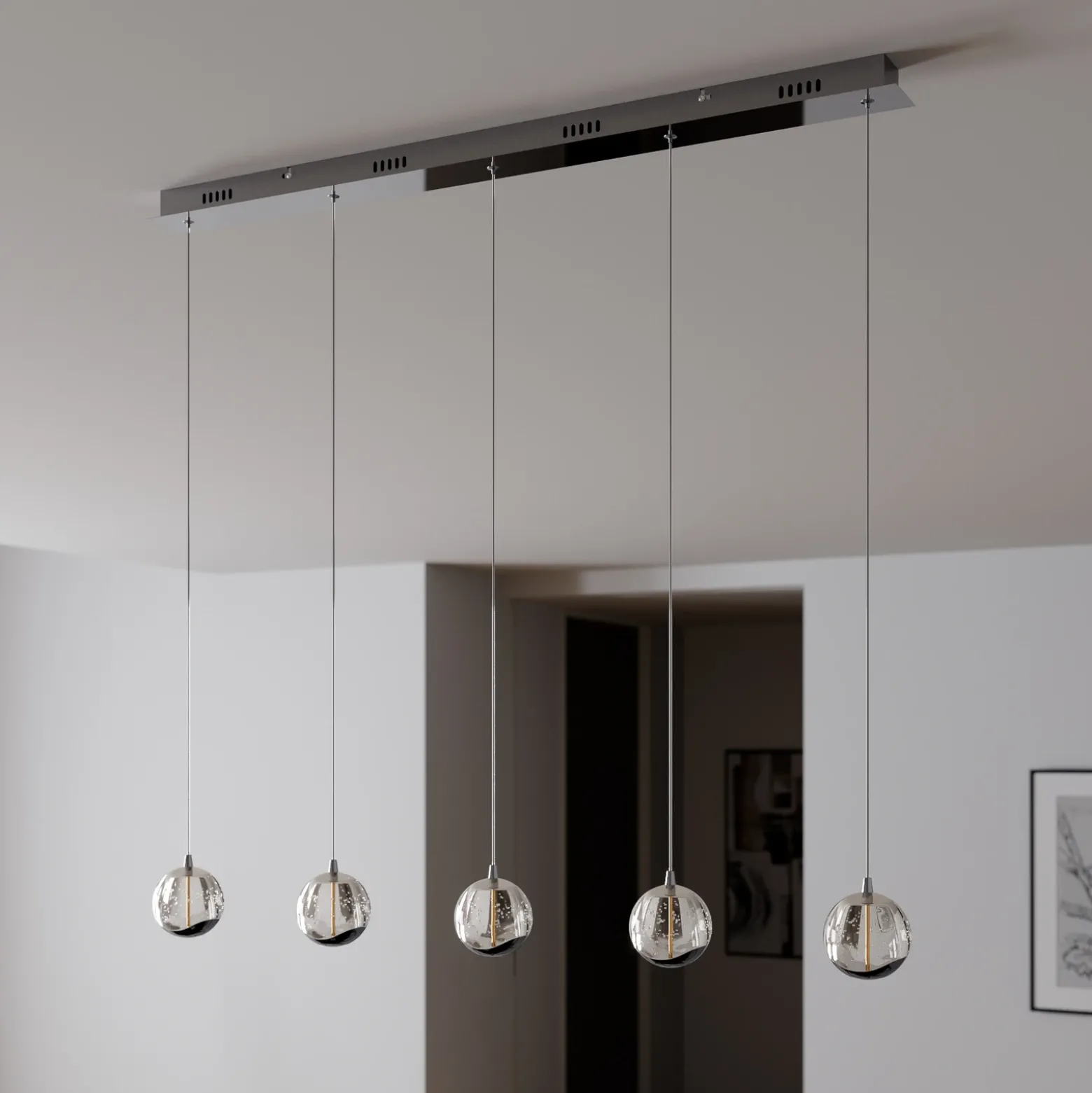 Lucande lámpara colgante LED Hayley, 96 cm, 5 luces, cromo, cristal