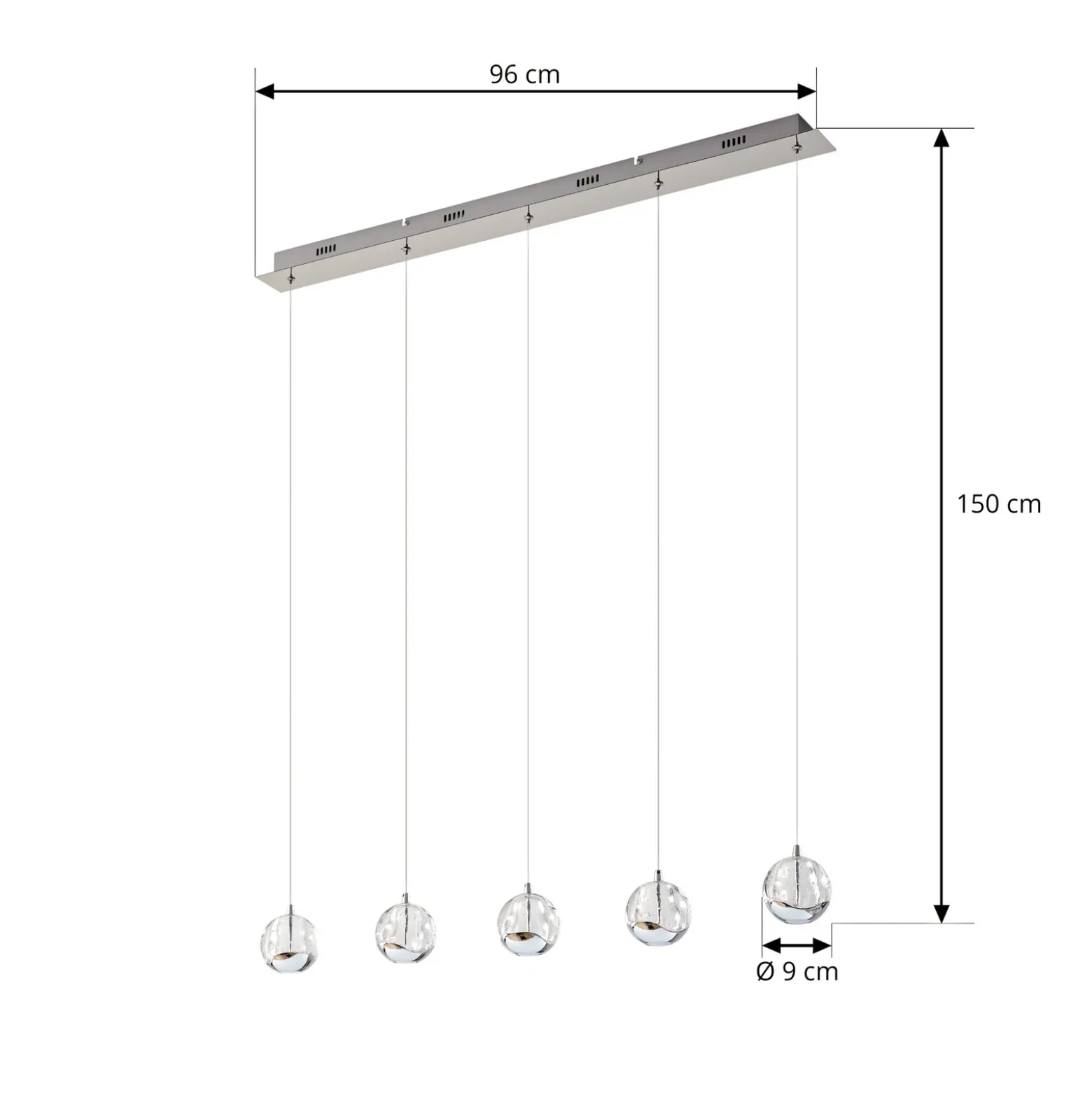 Lucande lámpara colgante LED Hayley, 96 cm, 5 luces, cromo, cristal