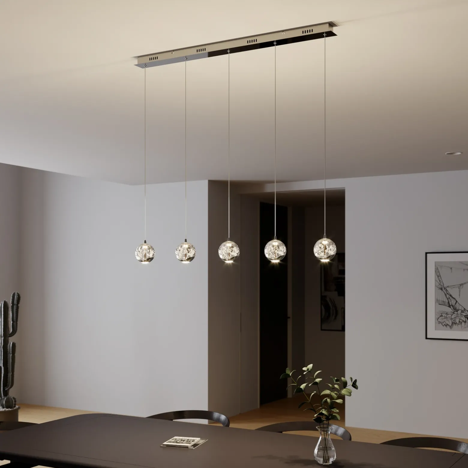 Lucande lámpara colgante LED Hayley, 96 cm, 5 luces, cromo, cristal